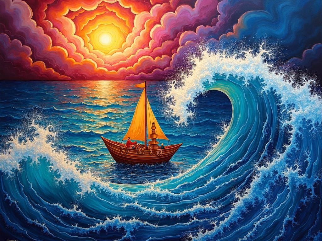 Batik Pasta Boat Sailing Through Ocean Waves