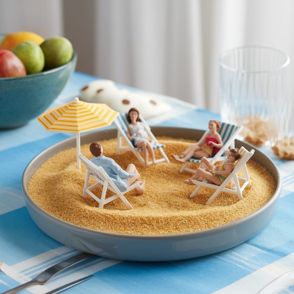 Miniature Beach Scene in a Sugar Bowl