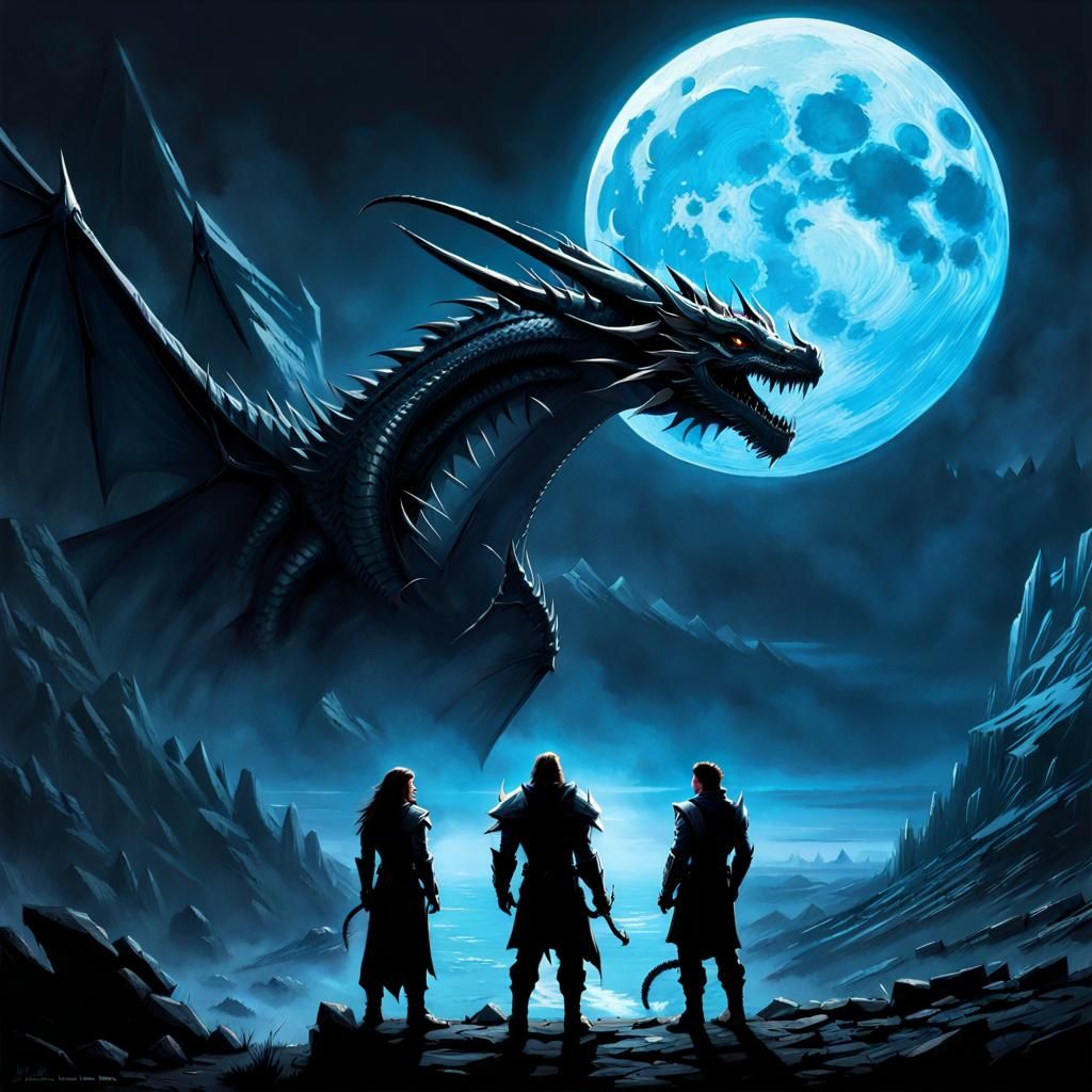 Dragon and Figures Under Moon, Concept Art