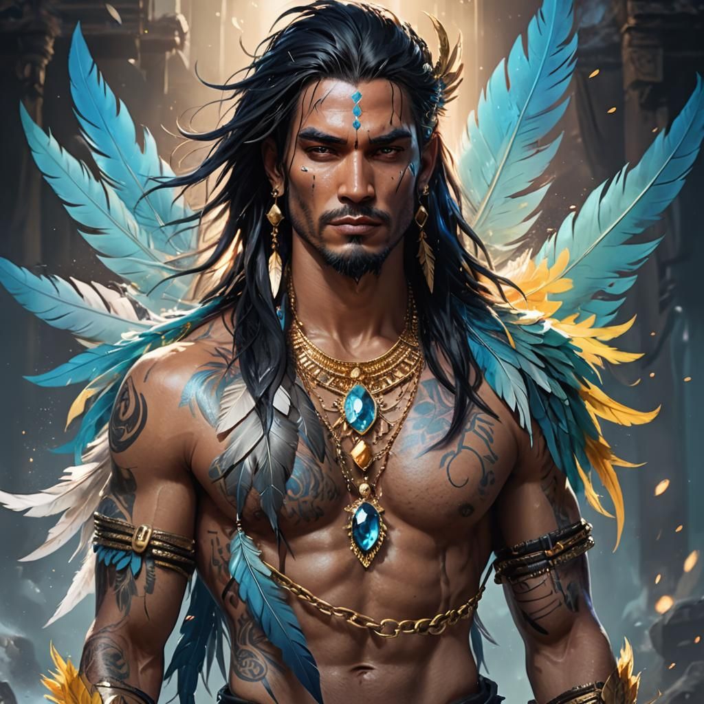 Air Elemental King with Gemstones and Feathers