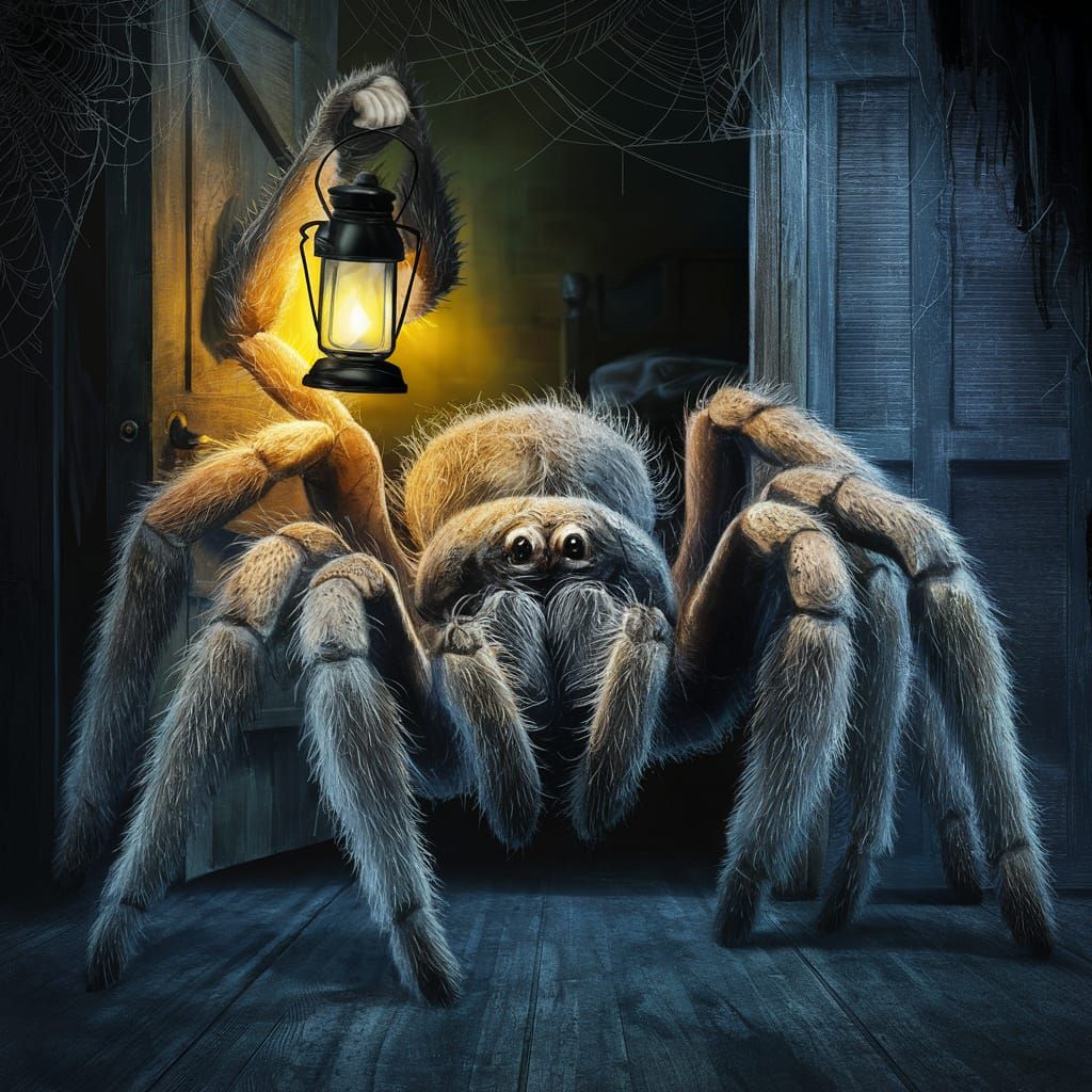 Hyperrealistic Spider Guarding a Doorway