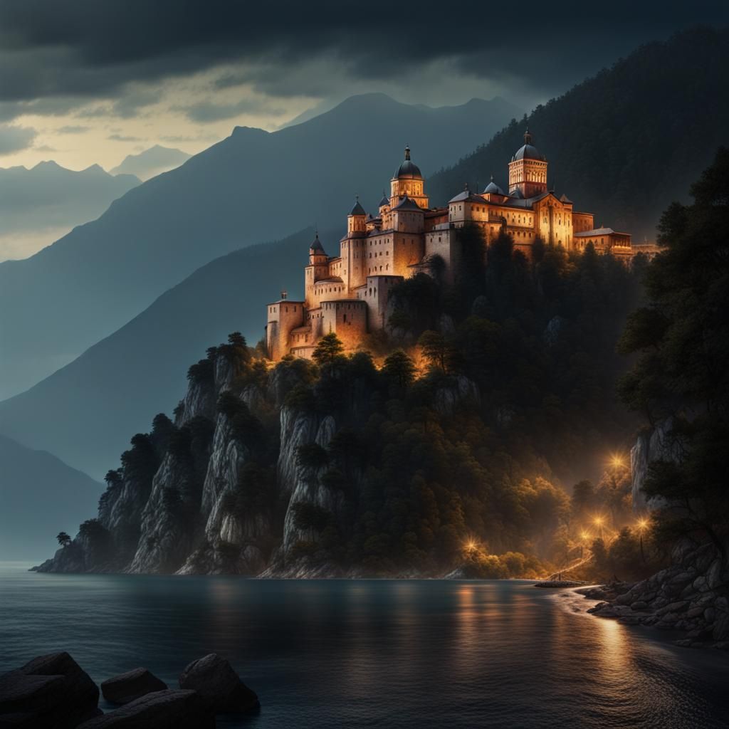 Nightly Walk to Athos Monastery: Digital Matte Painting