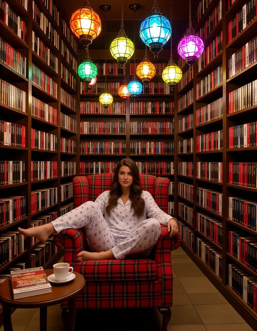 Cozy Magic Shop Scene: Woman in Pajamas