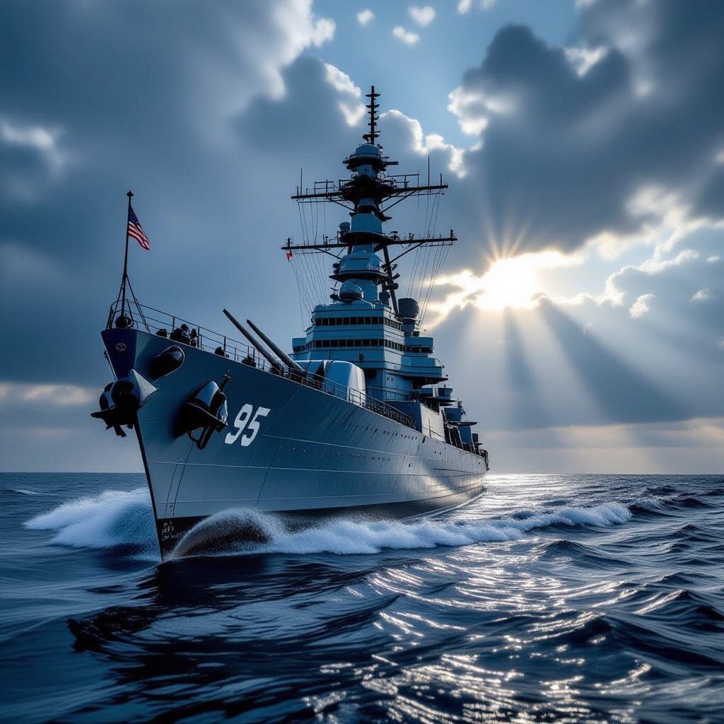 USS New Jersey Battleship on Choppy Seas