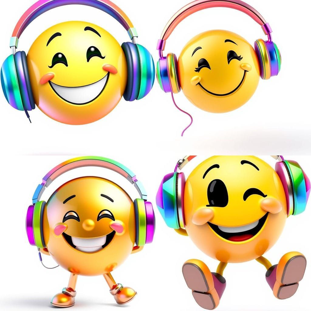 Cheerful Rainbow Headphones Dancing Smiley in 3D