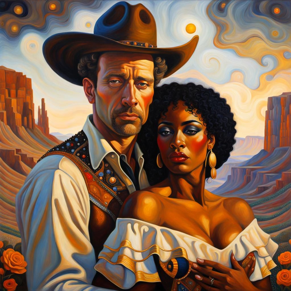 Surreal Cowboy Couple in Gustav Klimt Style