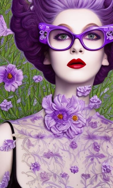 Voluptuous Woman with Purple Hair in Detailed Digital Painti...