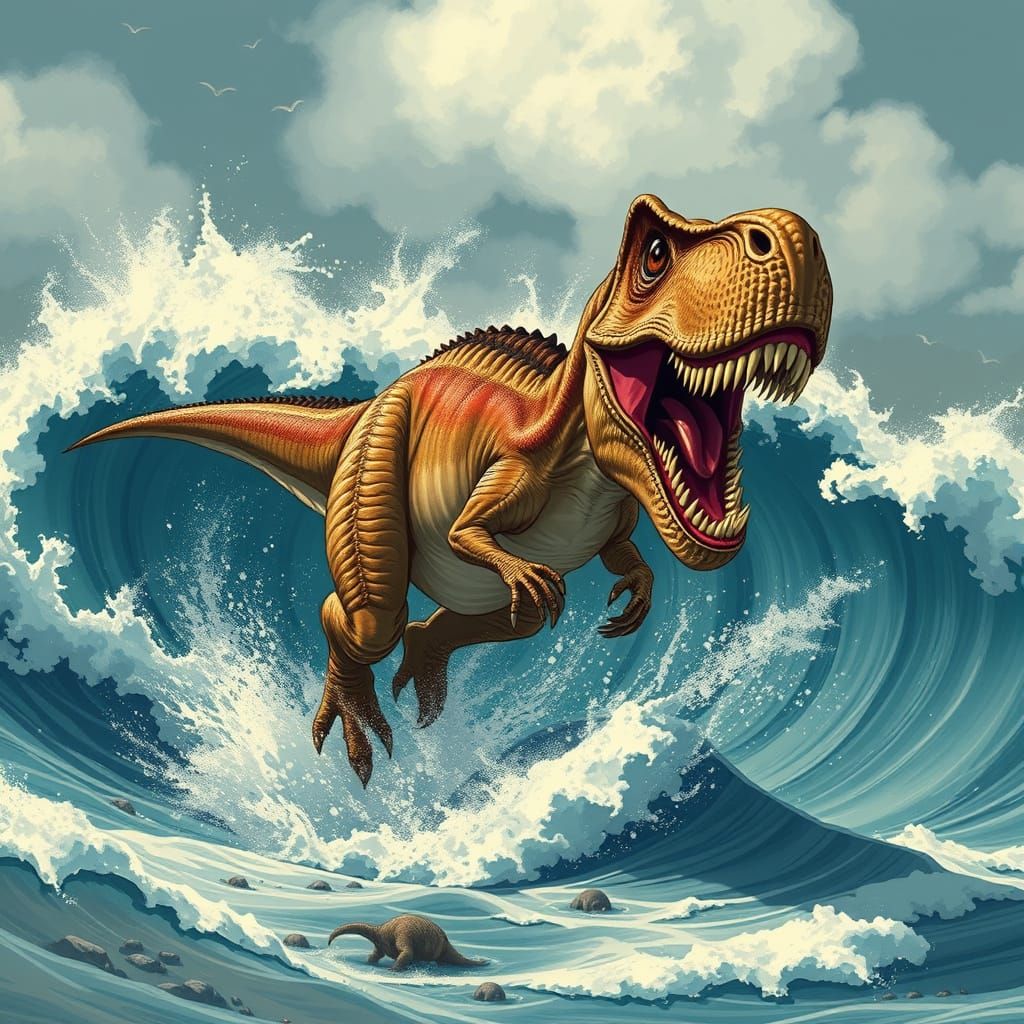 Tyrannosaurus Rex Escaping Tsunami Disaster