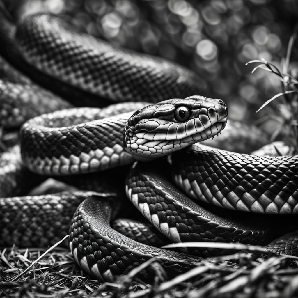 Striking Black and White Snake Attack