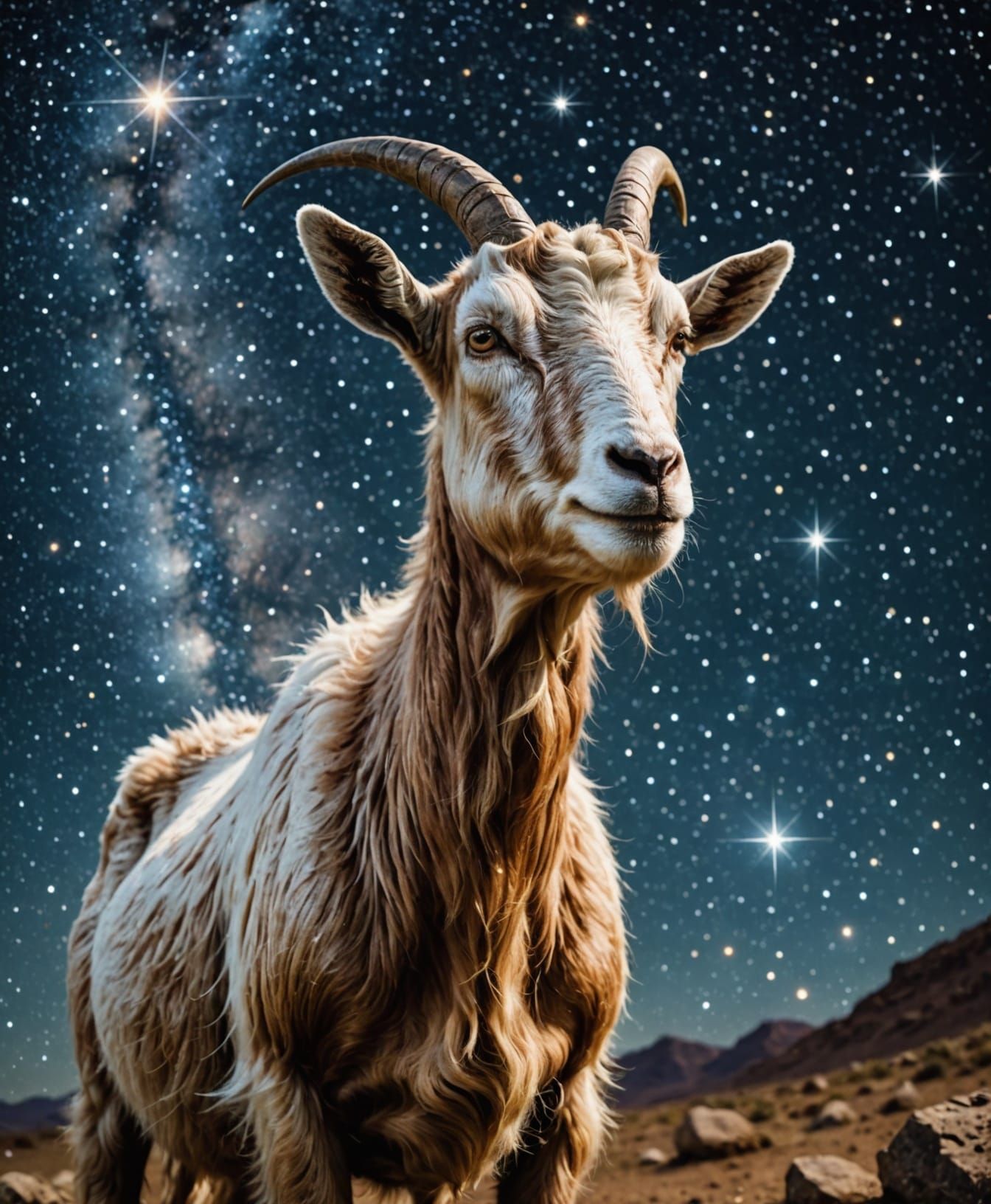 Goat in Glittering Starscape