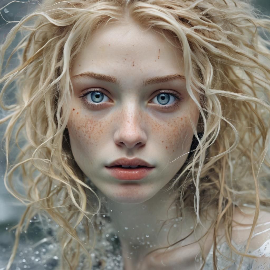 Selkie Woman Portrait in Watercolor and Expressionist Style