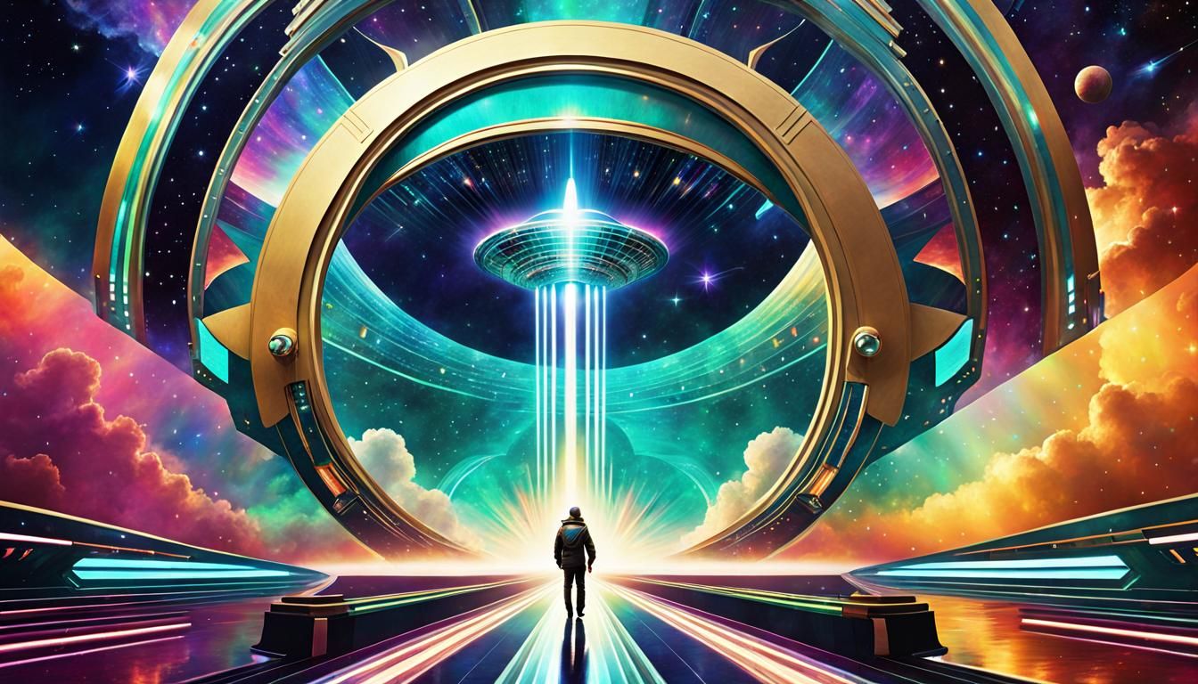 Art Deco Spaceship in Retro Sci-Fi Nebula