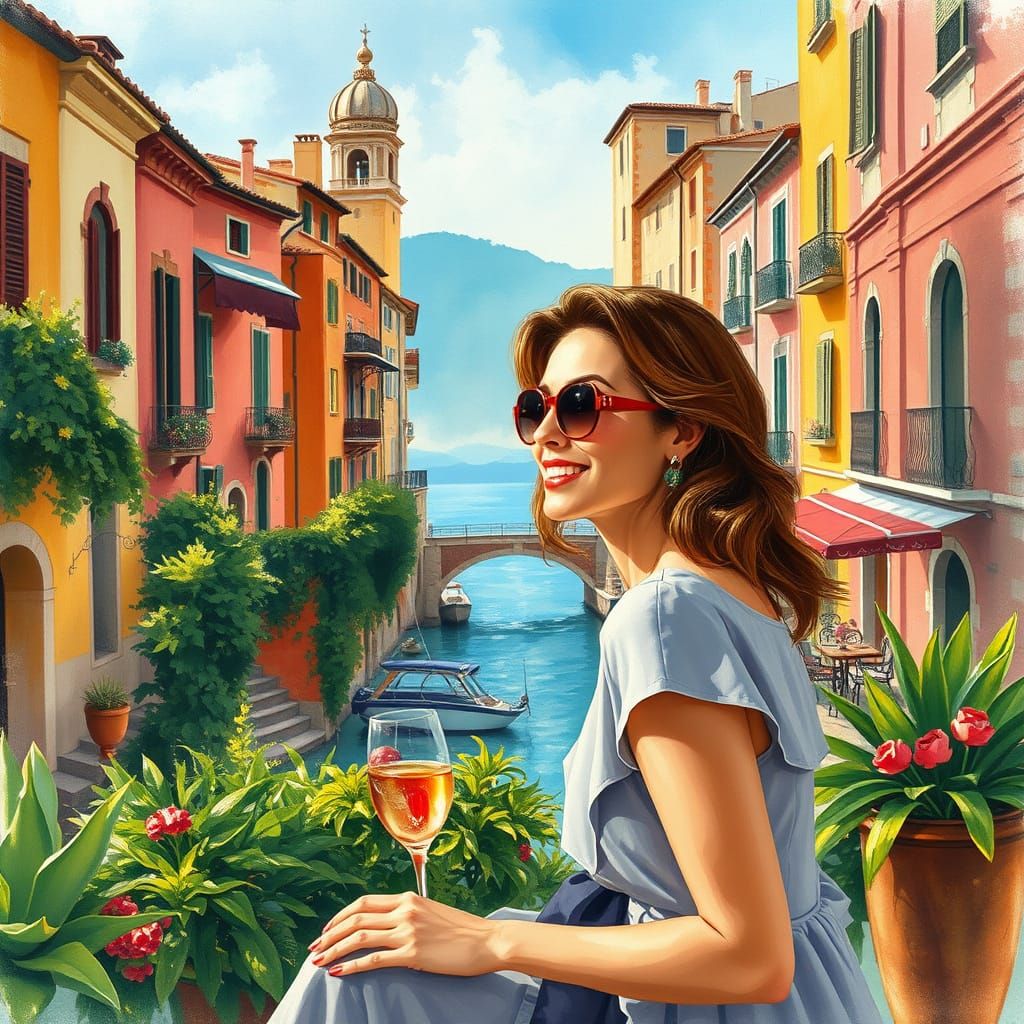 Serene Woman Enjoys La Dolce Vita