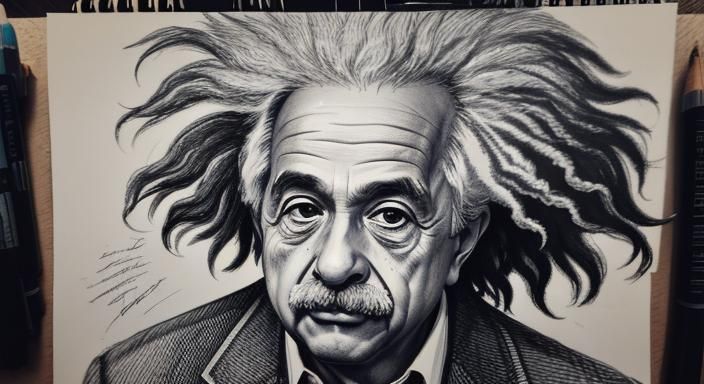 Einstein Portrait in Expressive Black and White Scribbles