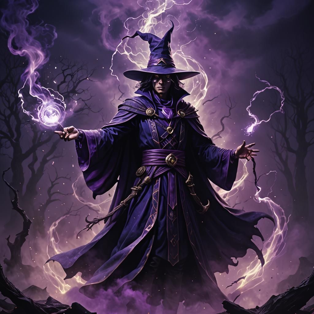 Dark Magician Casting Spell in Dark Fantasy Illustration