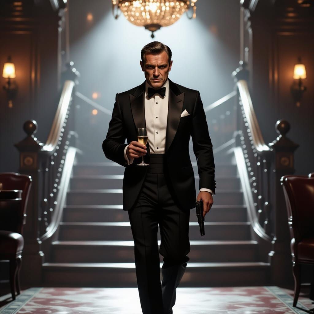 James Bond in Club: Gritty Photograph in Royo Style