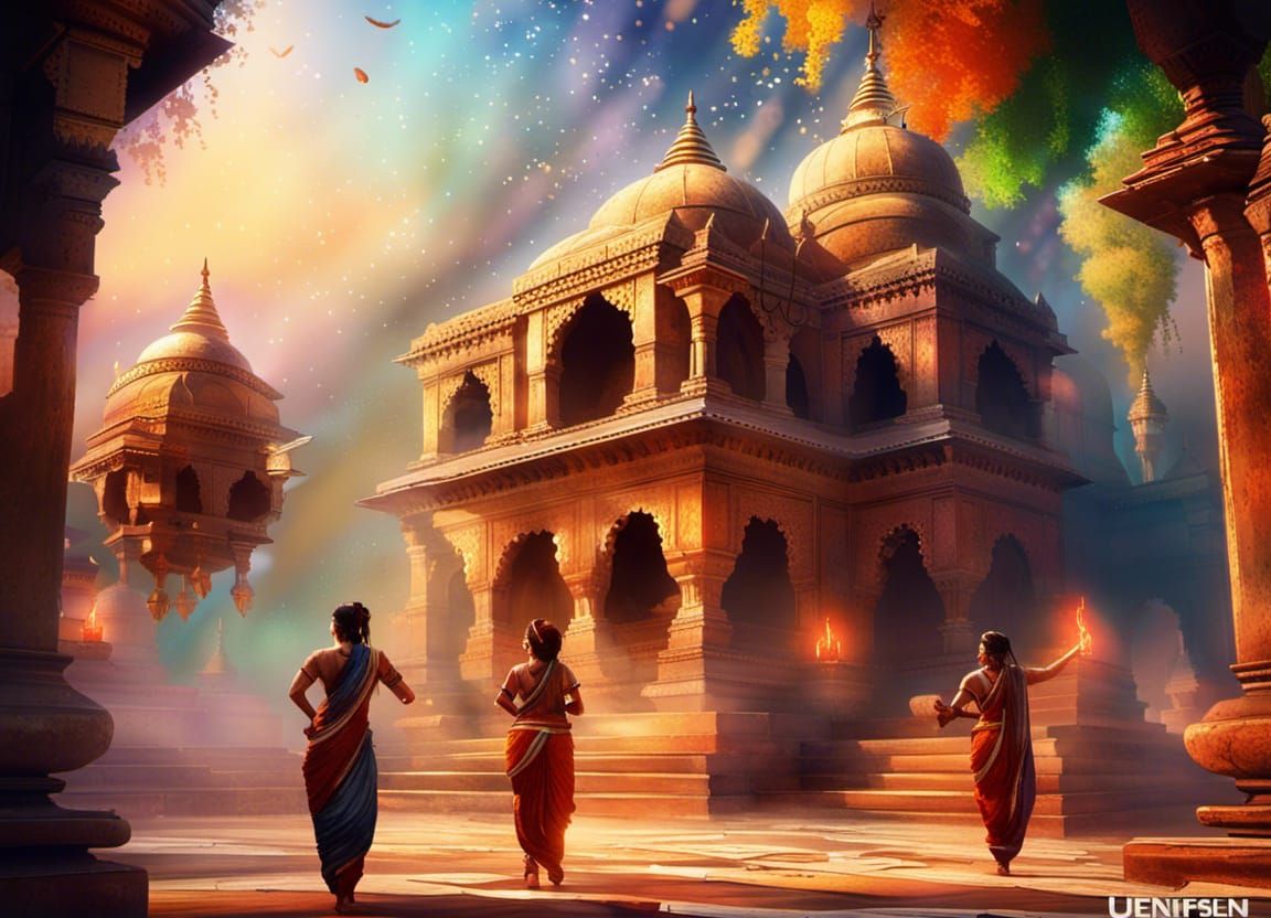 Ancient Indian Celebration in Fantasy Landscape
