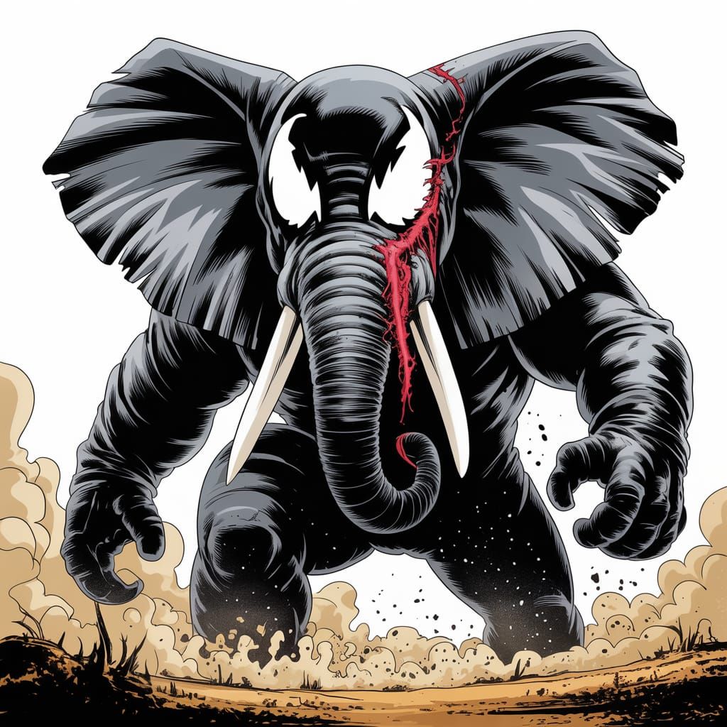 Venom as Colossal Elephant in Barren Landscape