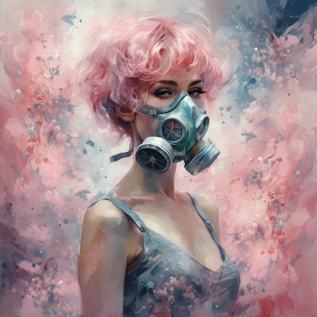 Glamorous Pinup Girl in Gas Mask, as Digital Art