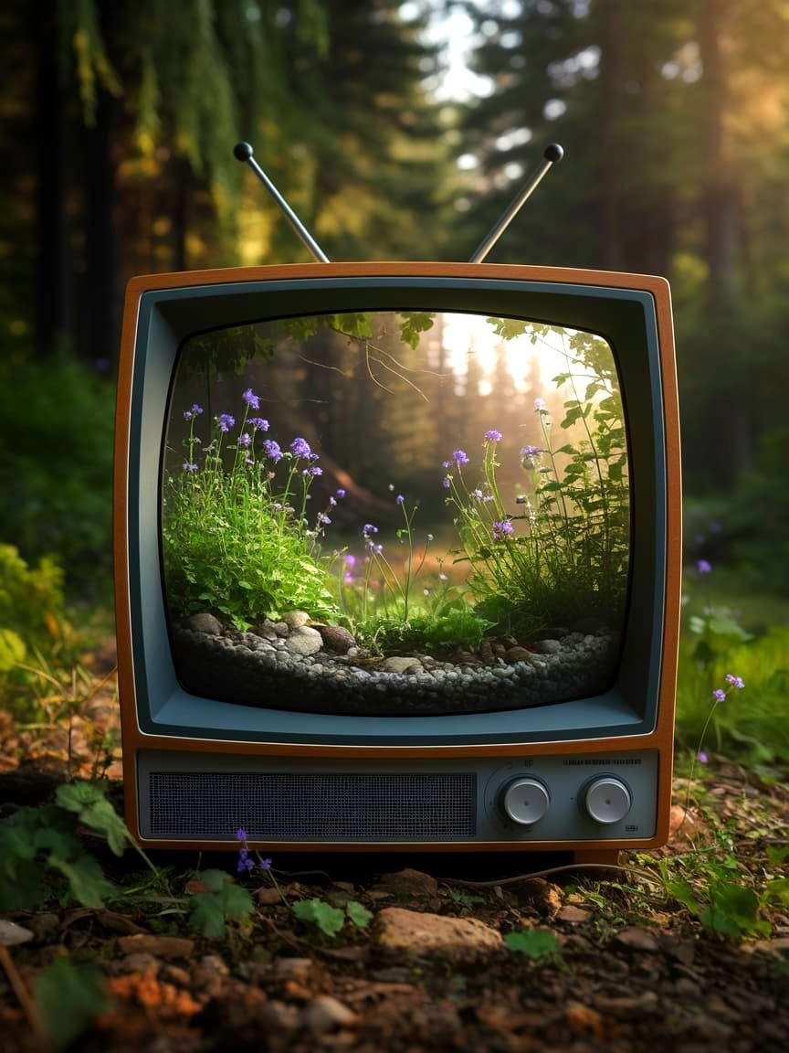 Lush Terrarium Ecosystem Inside Retro Television