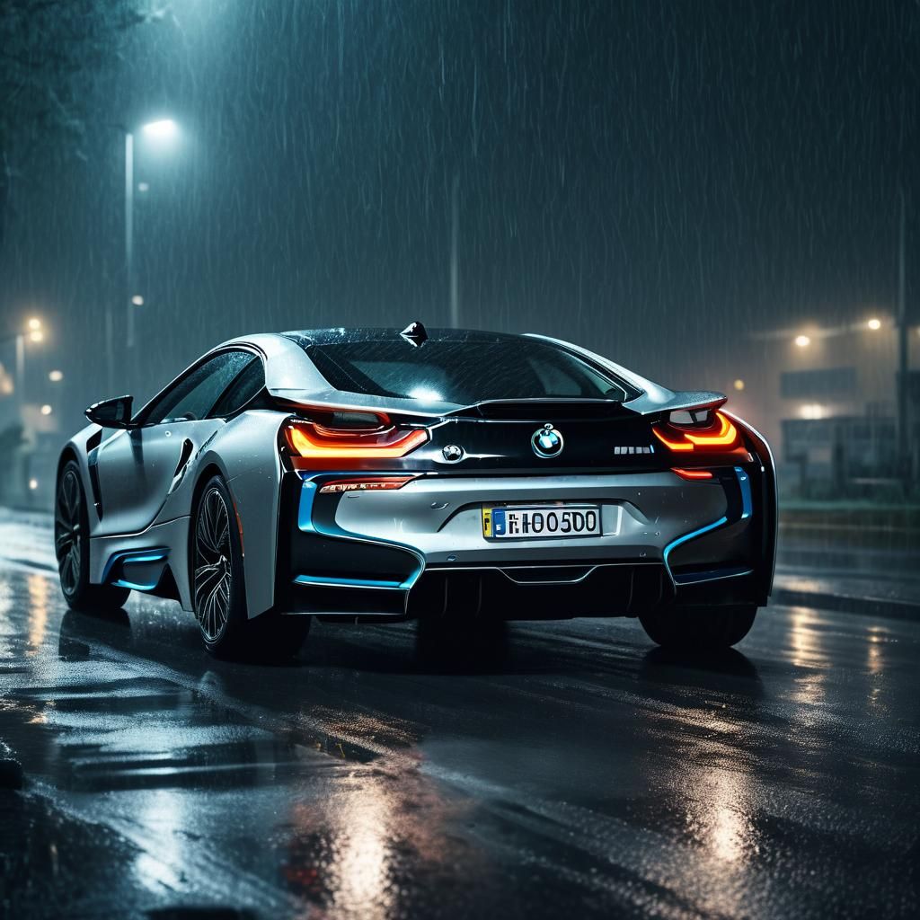 BMW i8 Racing in Dark Rainy Night
