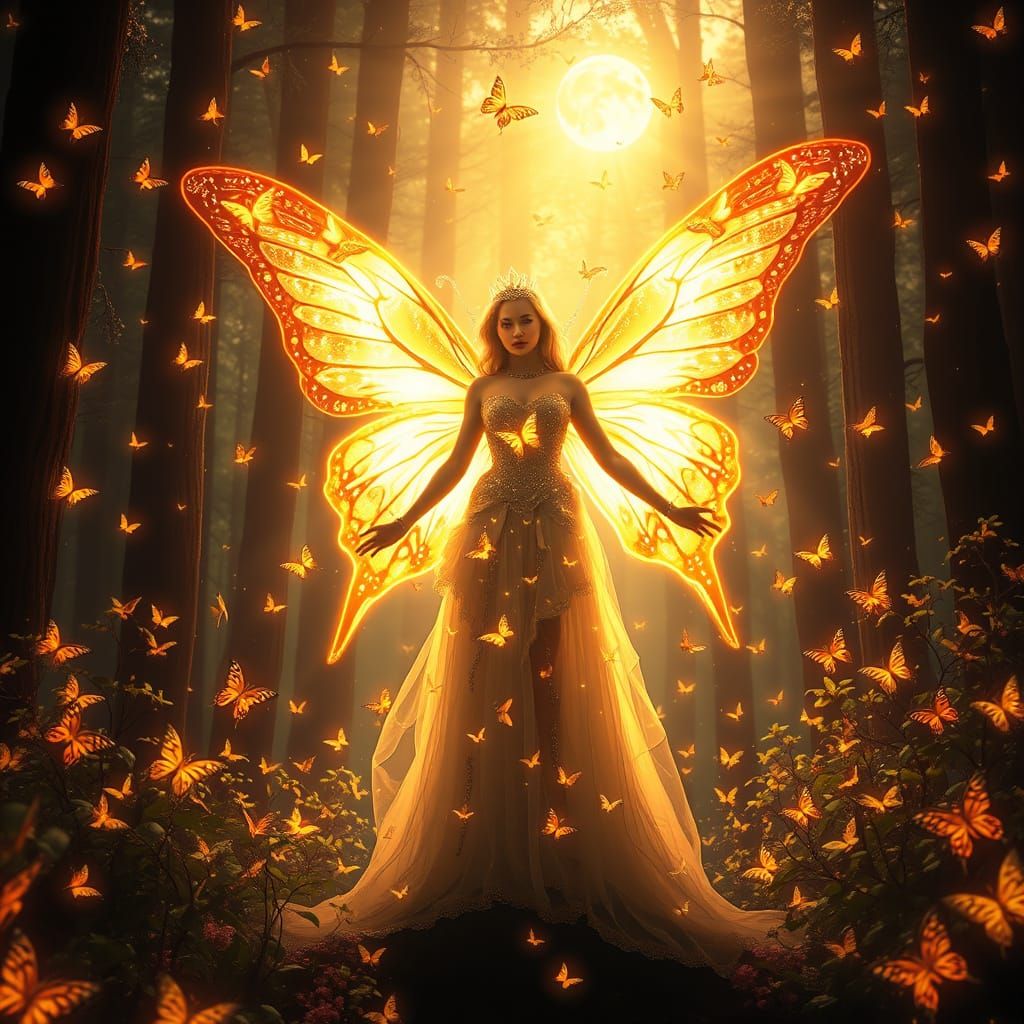 Divine Fairy Queen With Luminous Butterfly Wings