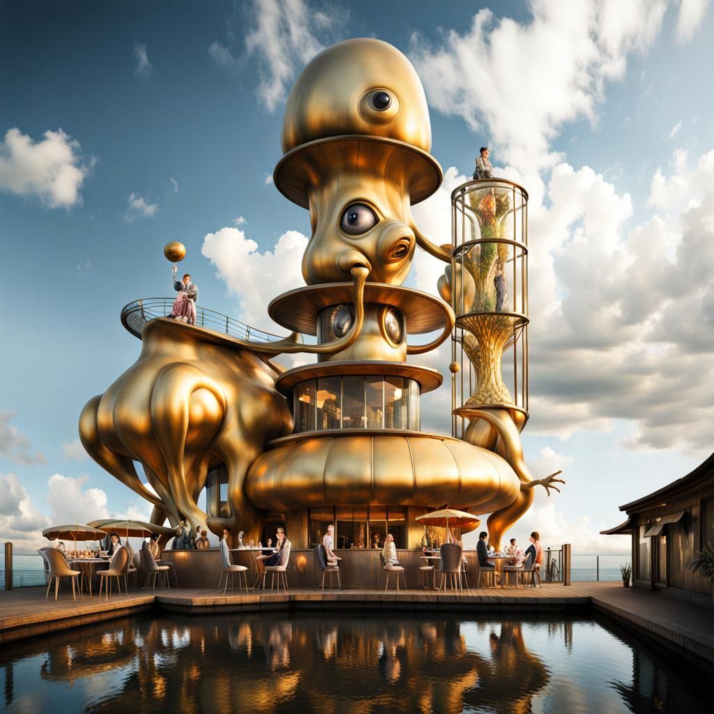 Surreal Restaurant Scene with Exotic Aliens Photography