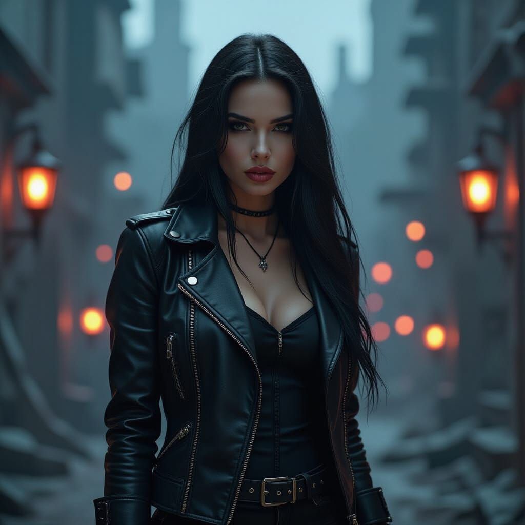 Gothic Woman in Biomechanical Landscape