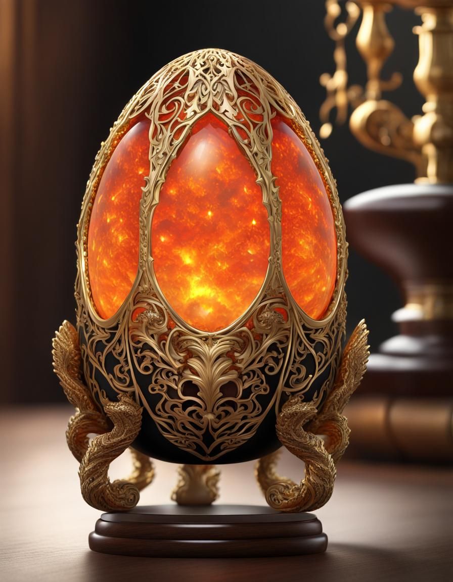 Fire Opal Dragon Egg with Gold Filigree