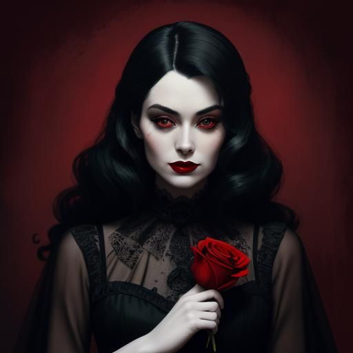 Film Noir Portrait of Alice With Red Rose