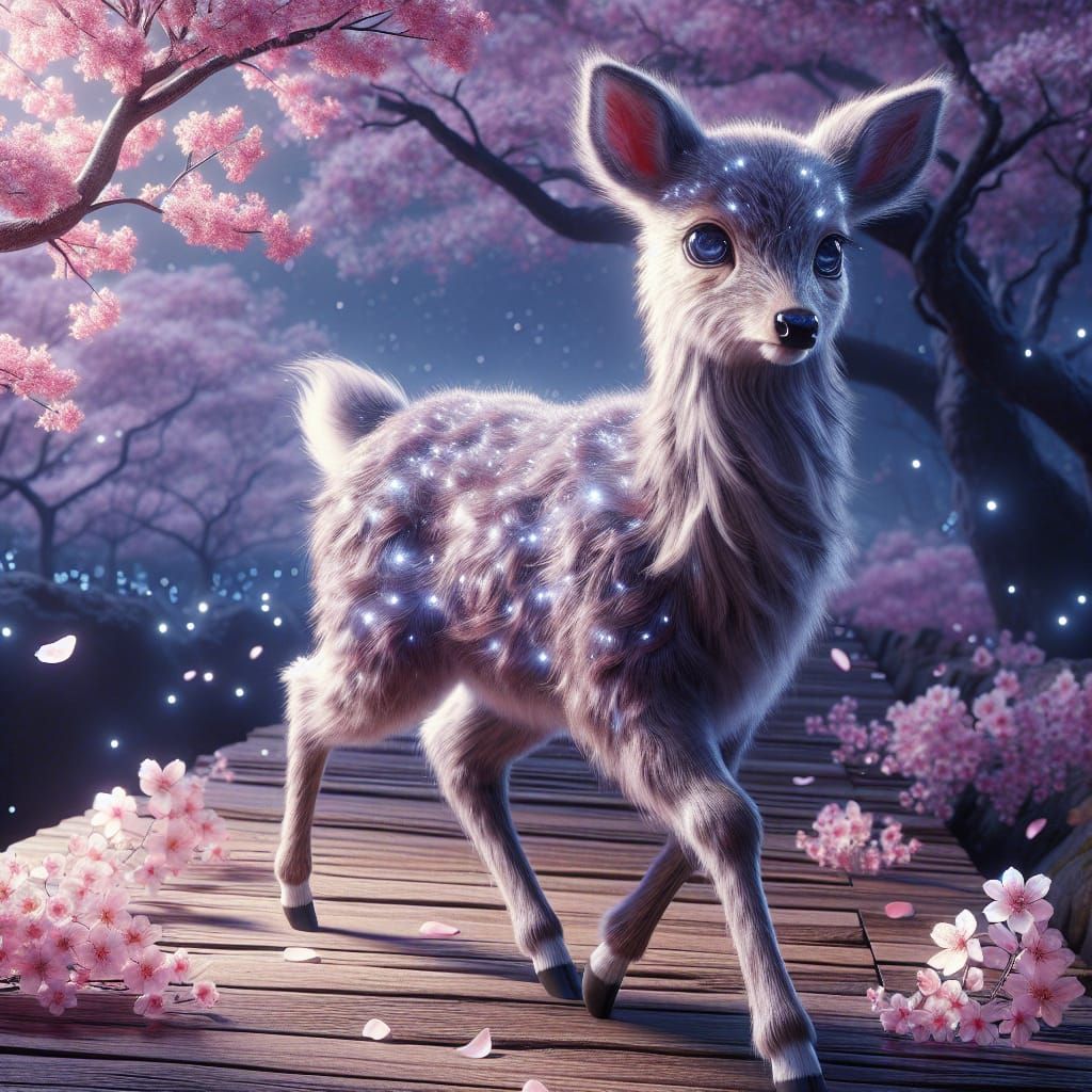 Enchanting Deer in Falling Sakura Petals
