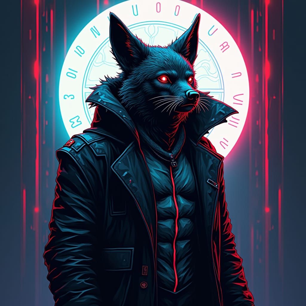 Cyberpunk Cyberwerewolf in Geometric Art Nouveau Style