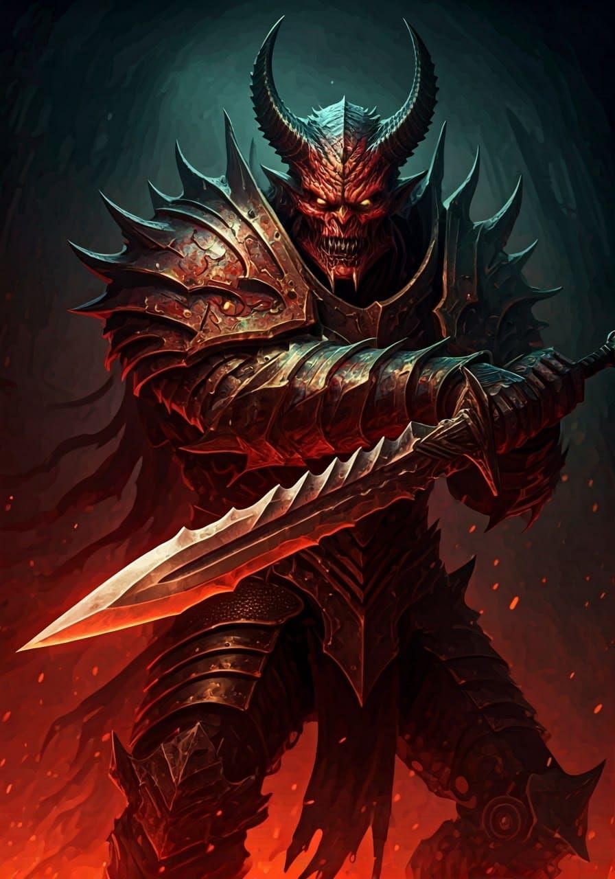 Menacing Armored Demon in Dark Fantasy Style