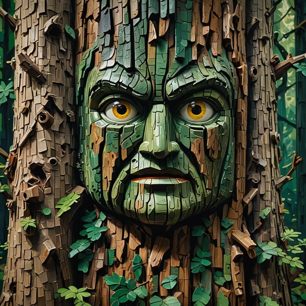 Surreal Forest Face in Vaporpunk Style