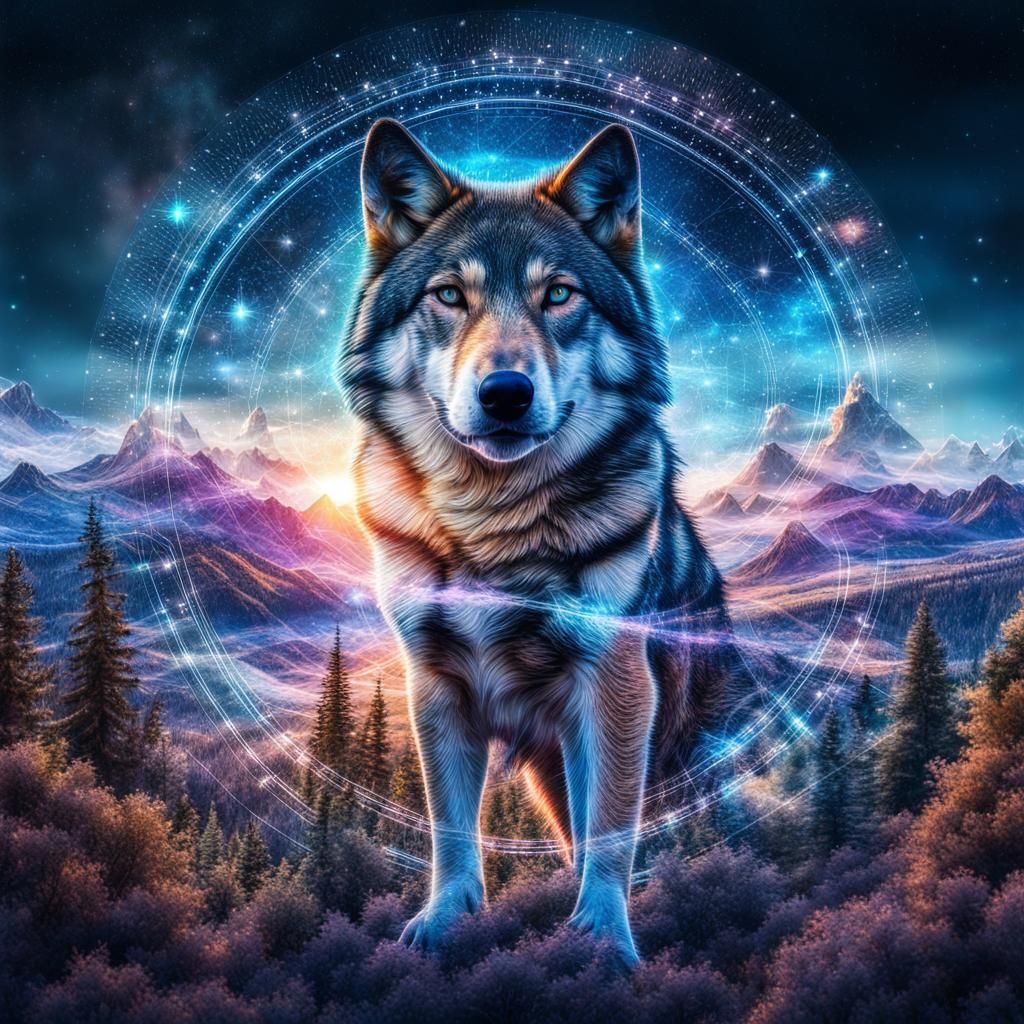 Holographic Double Exposure of Wolf and Landscape