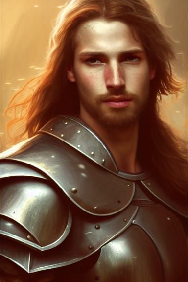 Romantic Paladin Portrait in Pre-Raphaelite Style