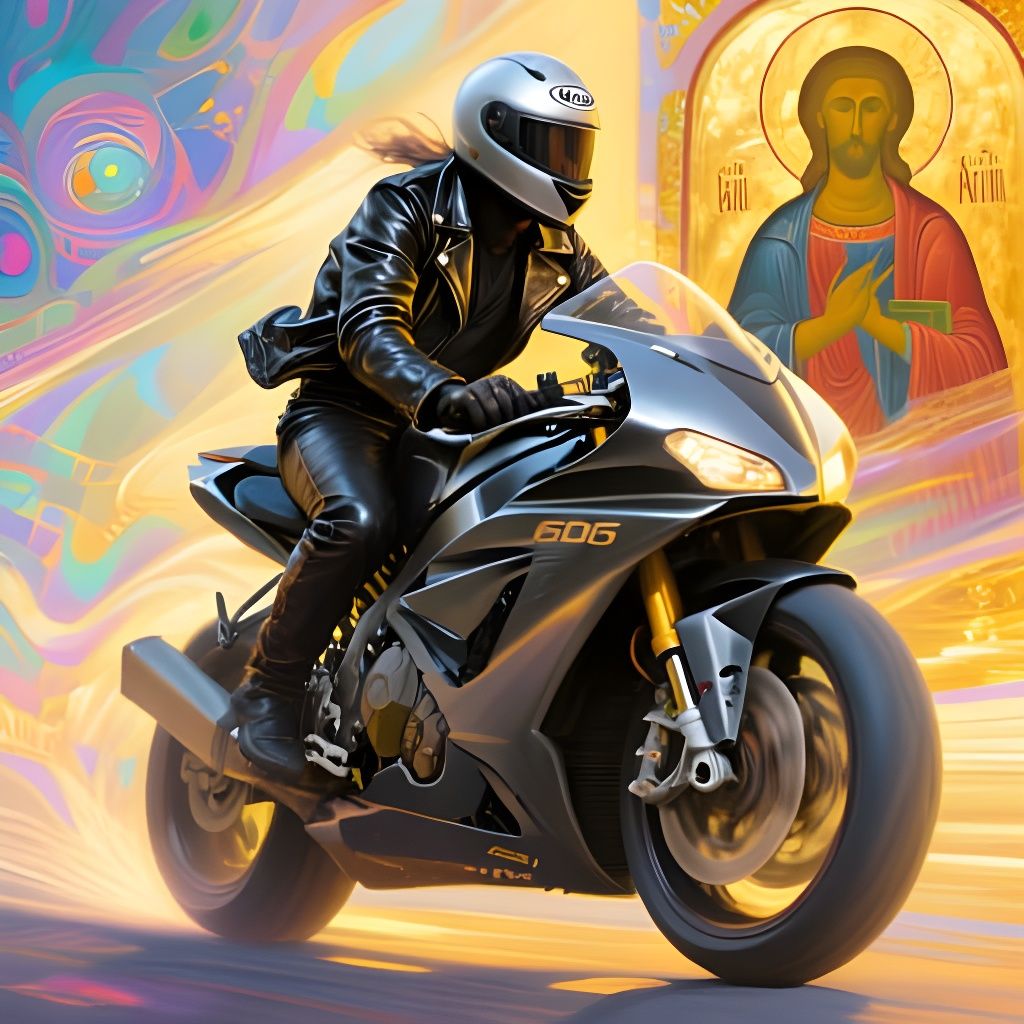 Seraph on Superbike: Airbrush Art in Futurism Style