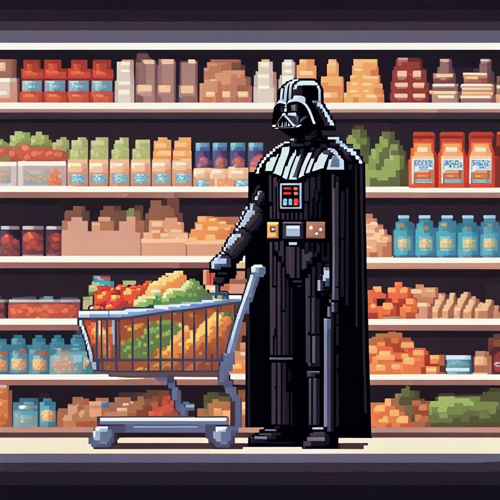 Darth Vader Buys Groceries: Pixel Art