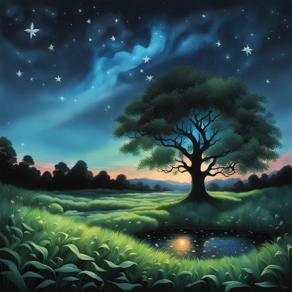 Hyperrealistic Twilight Scene with Colorful Splash Art Style