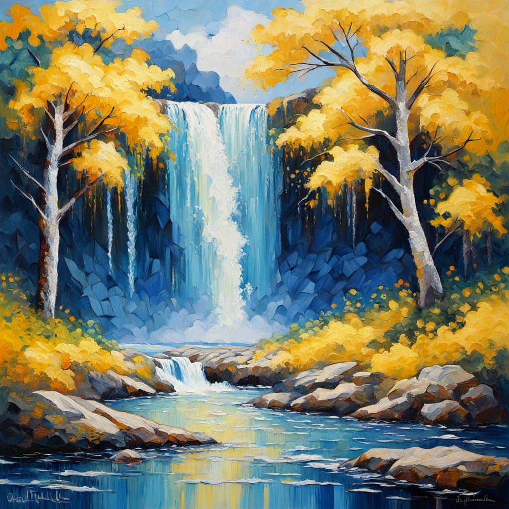 Dramatic Waterfall in Expressionist Style