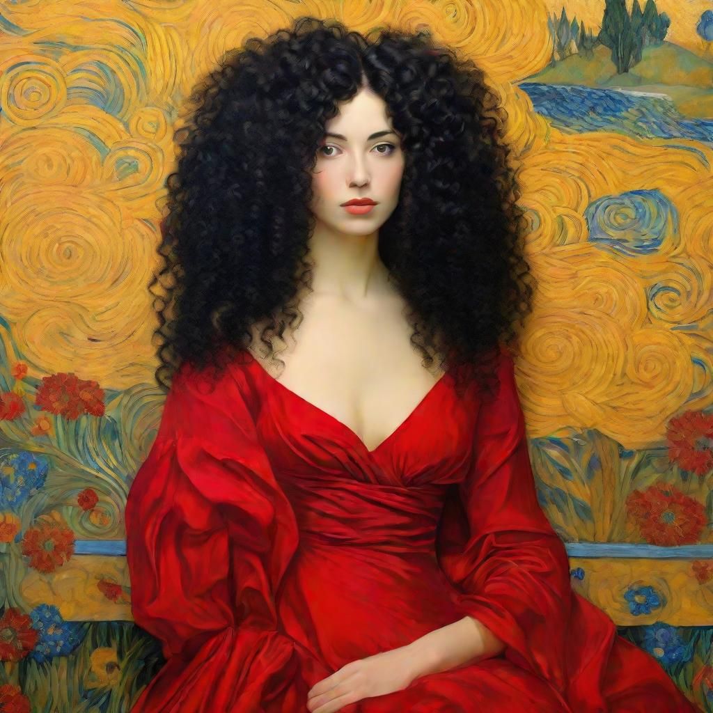 Eurasian Woman in Red Dress: Classical Art Style