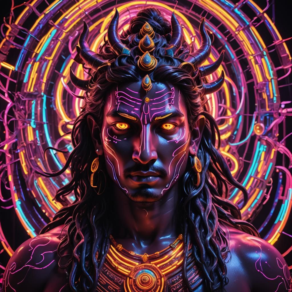 Neon Lord Shiva Sculpture in Abstract Expressionism