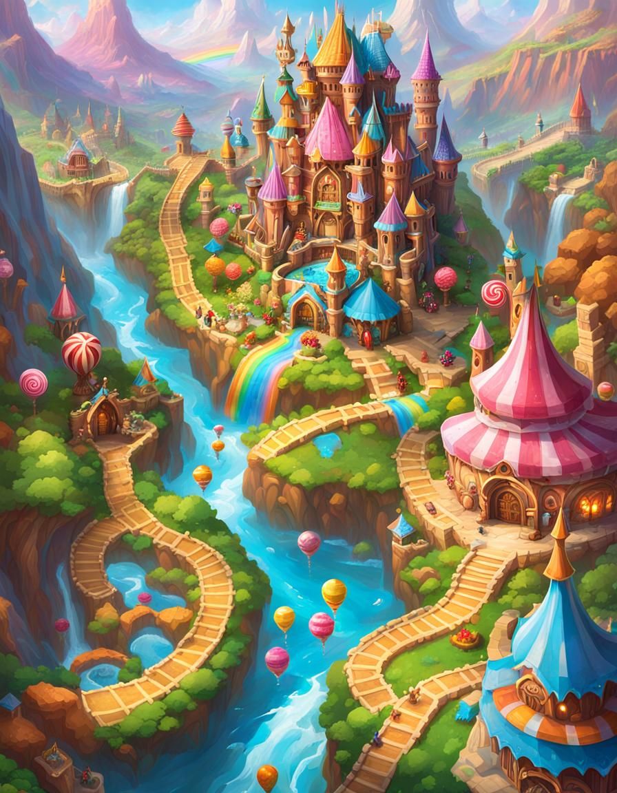 Candyland Fantasy Board Game Map in Vertical Format