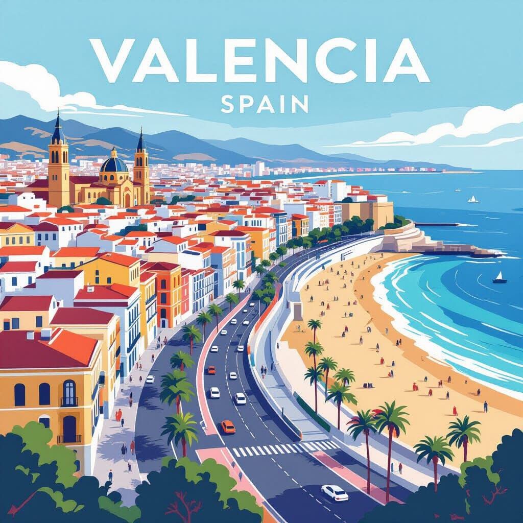 Valencia, Spain Map in National Geographic Style