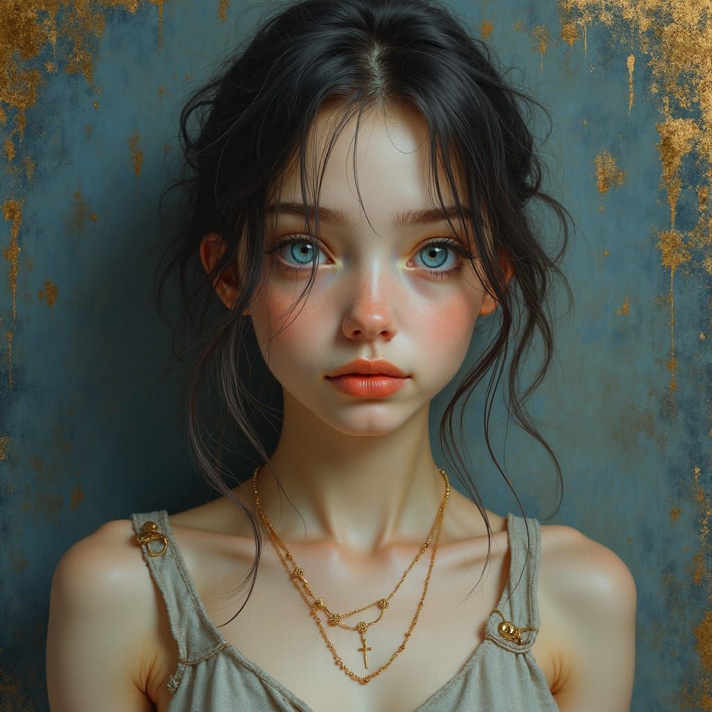 Ethereal Young Woman with Luminous Skin and Blue Eyes