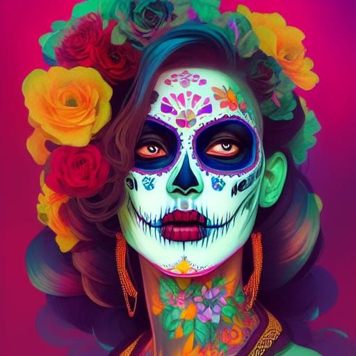 Dia de Muertos Portrait in Hyperdetailed Style