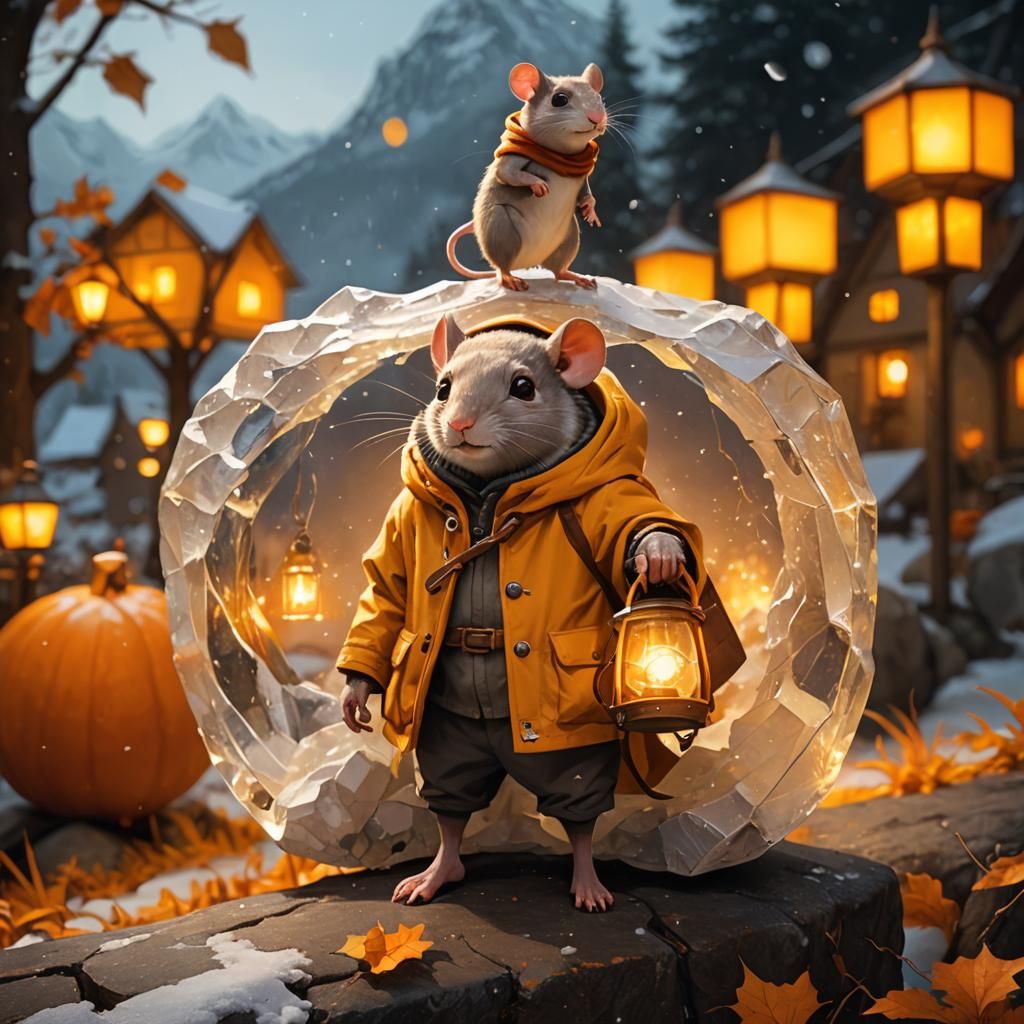 Anthropomorphic Mouse in Snowy Mountain Landscape
