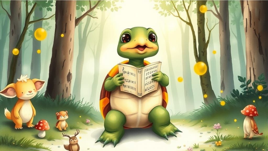 Turtle Choir in Whimsical Watercolor Forest