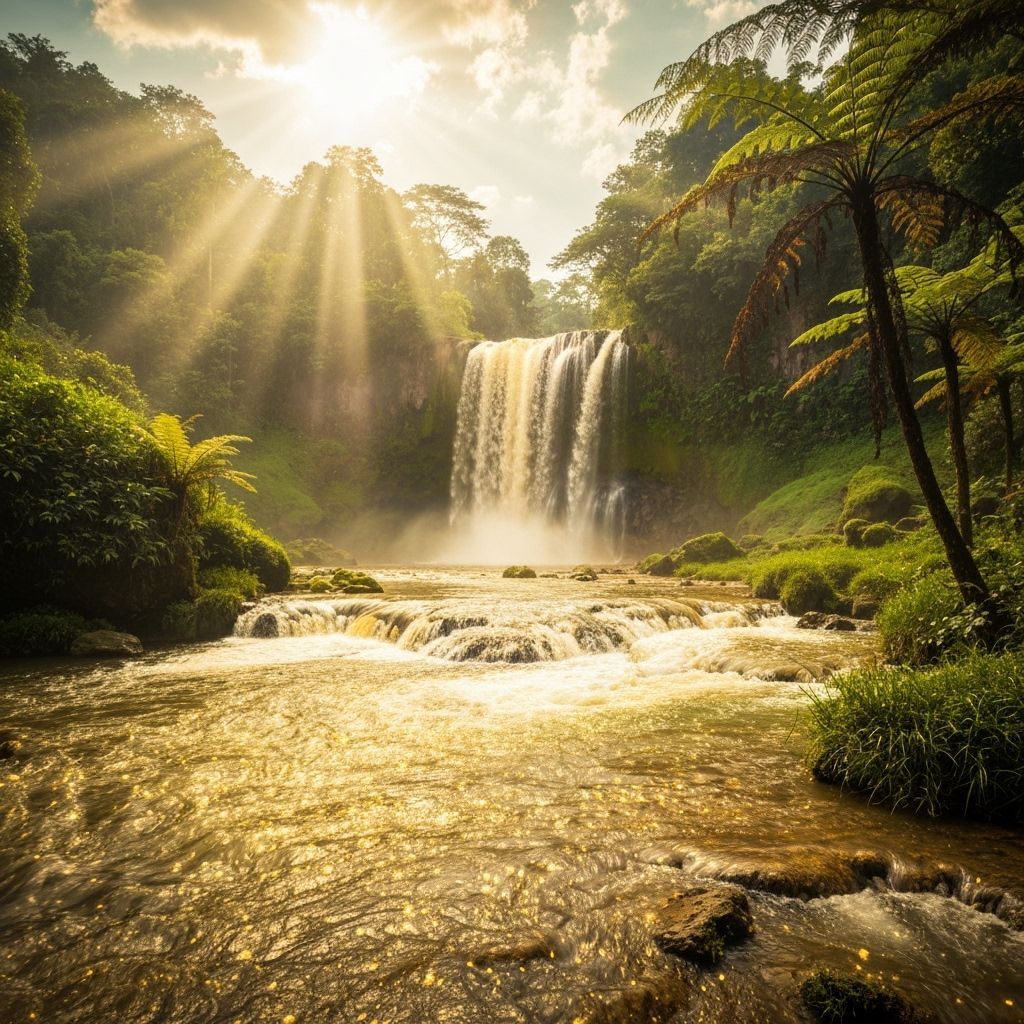 Golden Waterfall in Bali: Dreamy Landscape Art