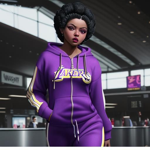 Betty Boop Lakers Airport Cartoon in Hyperrealistic Style